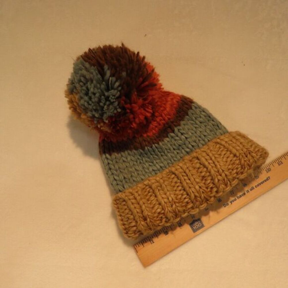Aspen Chunky Knit Beanie Colorblock Striped Multicolor Pompom Winter Hat